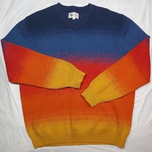 The Terrirory Ahead Vintage Gradient Blue, Red, and Yellow Men's Sweater Large